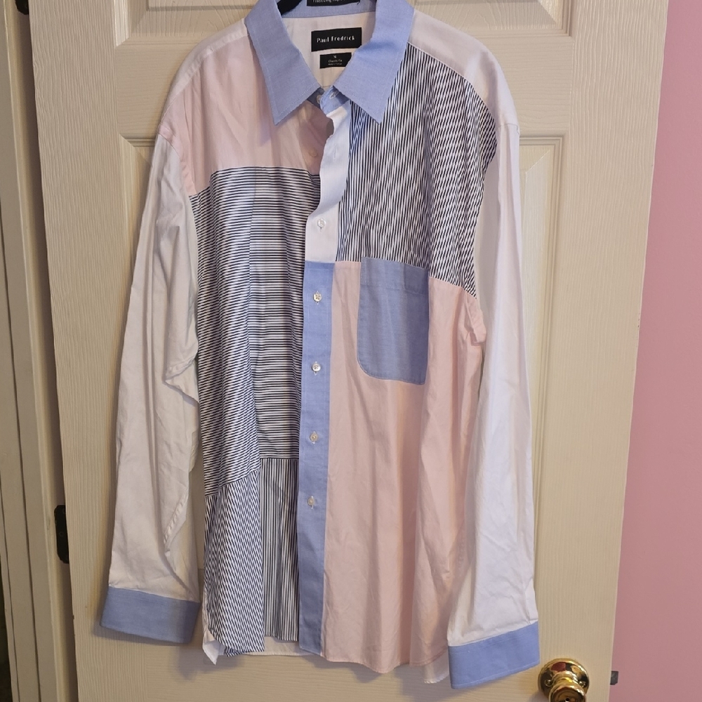 Paul‎ Fredrick Blue and Pink Patchwork Shirt